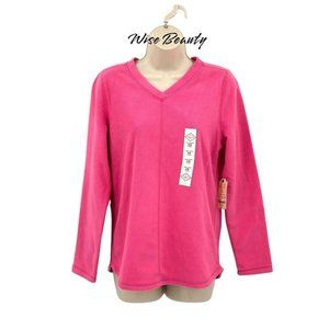 St. John's Bay Polar Fleece Womens Size XS V Neck Long Sleeve Sweatshirt Pink